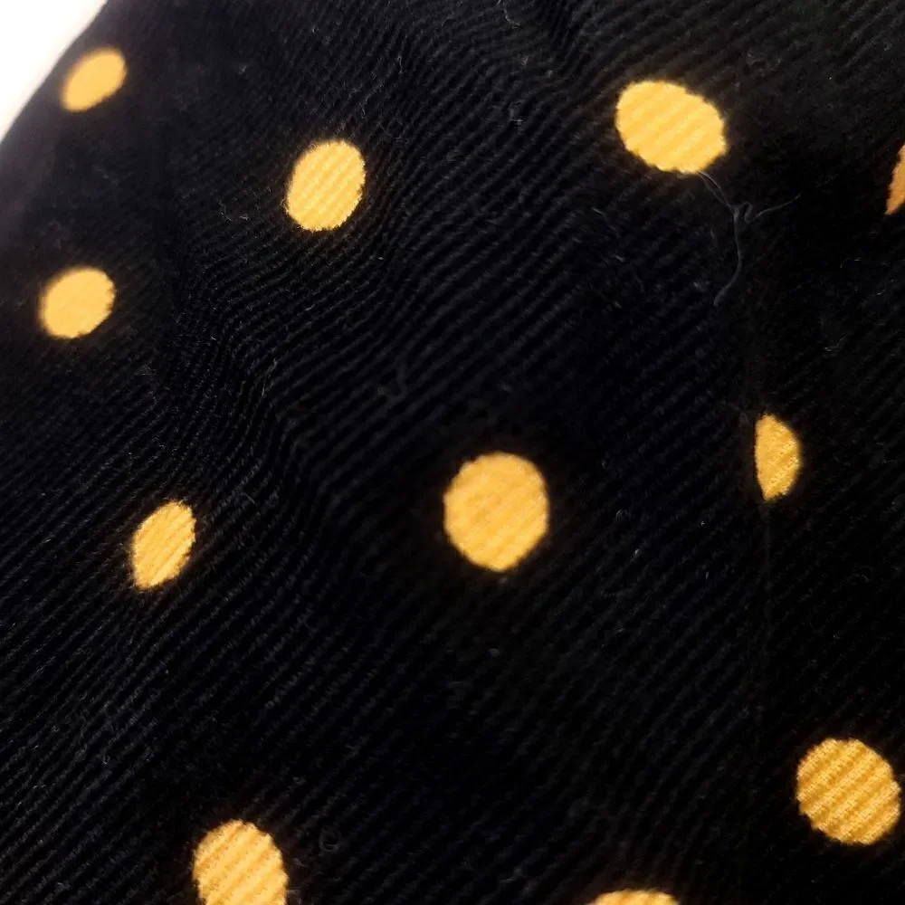Madewell Corduroy Black Yellow Polka Dot Wrap Top with Puff Sleeve Med